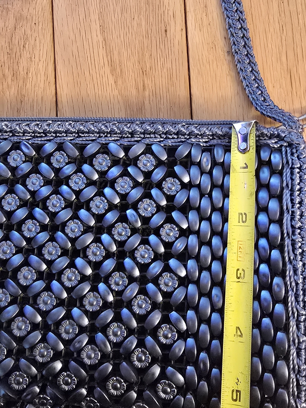 Woven Bead Detail Shoulder Bag in Steel Navy - Picture 7 of 9